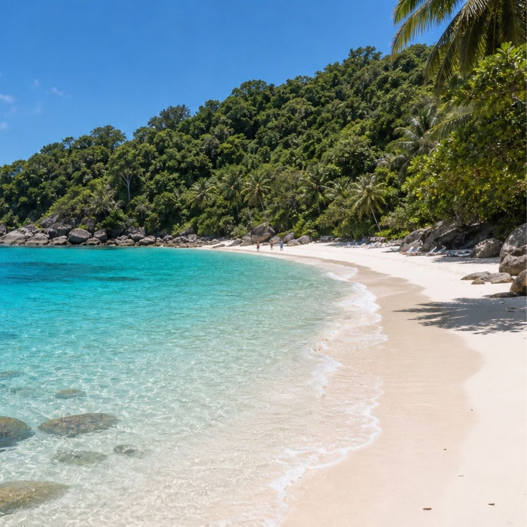Familienfreundlicher Strandbereich in Phuket, Thailand mit ruhigem Wasser